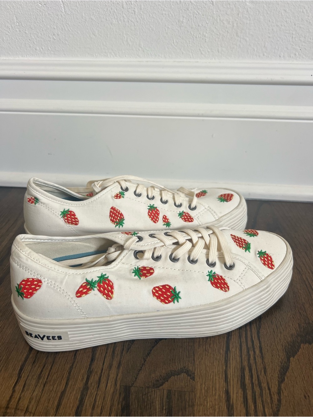 SeaVees Cream Canvas Strawberry Platform Sneakers